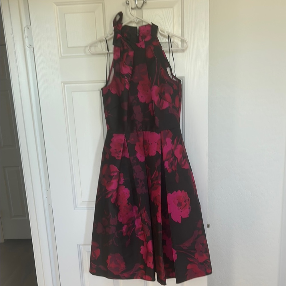 Floral Halter Neck Dress - Pink and Black